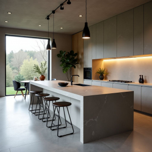 Использование бетона для создания столешниц и декоративных поверхностей.